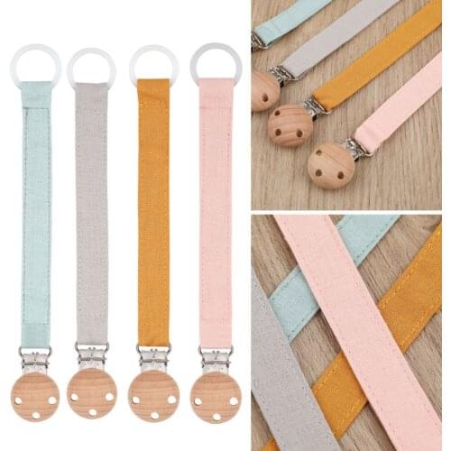 Natural Wooden Pacifier Chain Baby Pacifier Clips Cotton Linen Soother Holder Y4QA