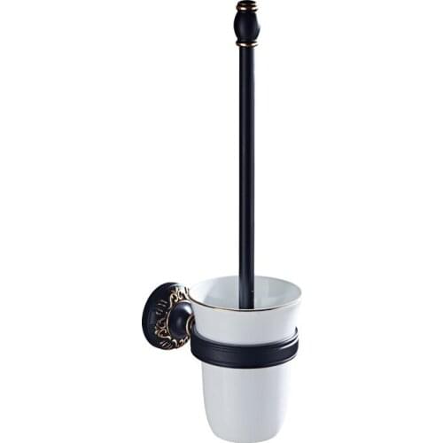 Toilet Brush Holder Aluminum Ceramic Cup Lavatory Brush Holder Black/White Baking Bathroom Wall Mounted Cleaning Tools Set