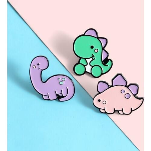 Cartoon cute animal dinosaur enamel brooch pink purple pin alloy badge clothes bag accessories woman jewelry gift for friends