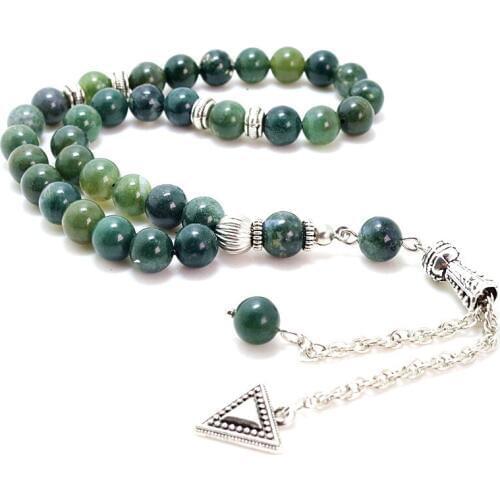 FANCY SCANDAL 8mm Green Stone Round Shape 33 Prayer Beads Islamic Muslim Tasbih Allah Mohammed Rosary For Men&Women
