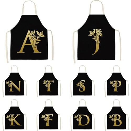 Kitchen Women Aprons Letter Printed Aprons Linen Adult Childs Sleeveless 65x53cm Waterproof Home Cleaning Tools