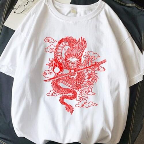 Womens t-shirt 2020 cotton Dragon casual hip hop dropshipping print korean style aesthetic clothes Oversize aesthetic gothic