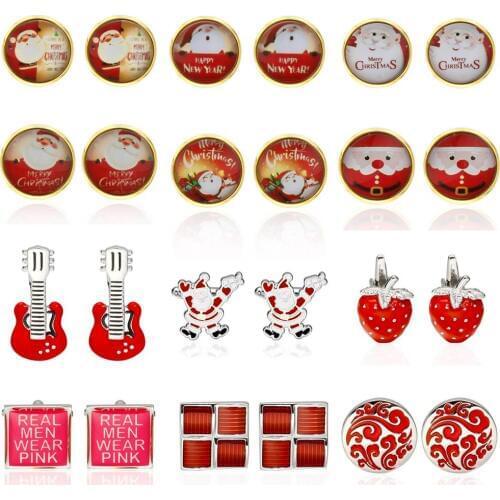 Quality Hot Sale Stamping Gemelos Mens Red Desinger Brand Cuff Link Luxury Custom Enamel Christmas Cufflinks spinki do mankietu