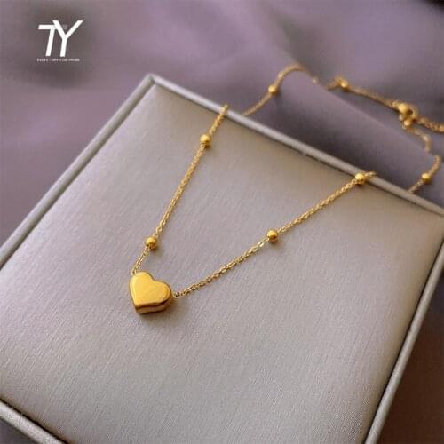 Classic Heart-Shaped Pendant Gold Titanium Steel Necklace For Woman Korean Fashion Jewelry Wedding Girls Sexy Clavicle Chain