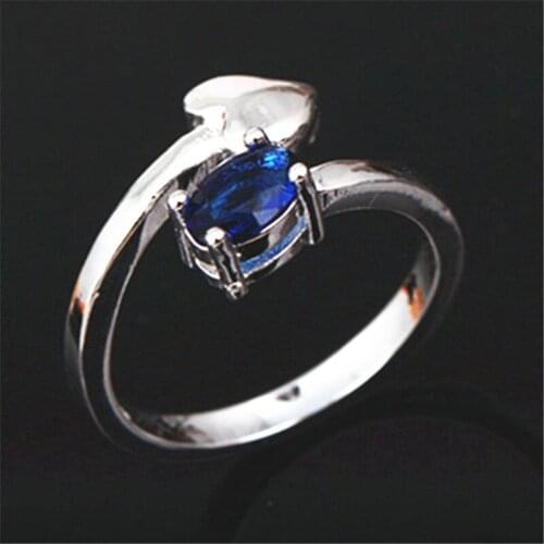 925 Sterling Silver Plated Heart Shape Red/Blue Zirconia Open Resizable Rings For Women Fashion Jewelry Gift jp