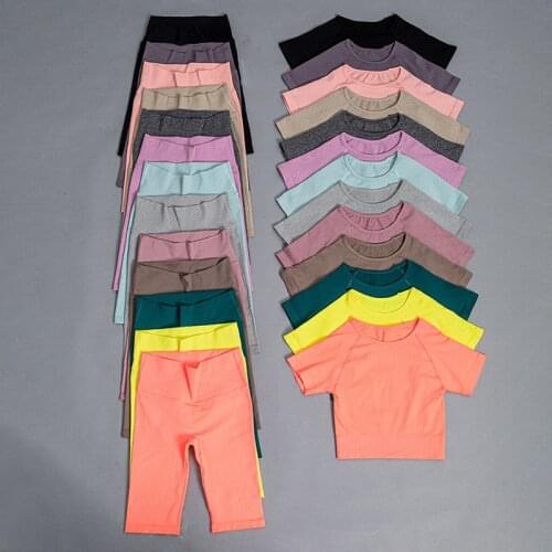 2/3pcs Seamless Sport Set Women Yoga Suit Workout Clothes Gym Set Crop Top High Waist Ribbed leggings Shorts Fitness Sports Wear