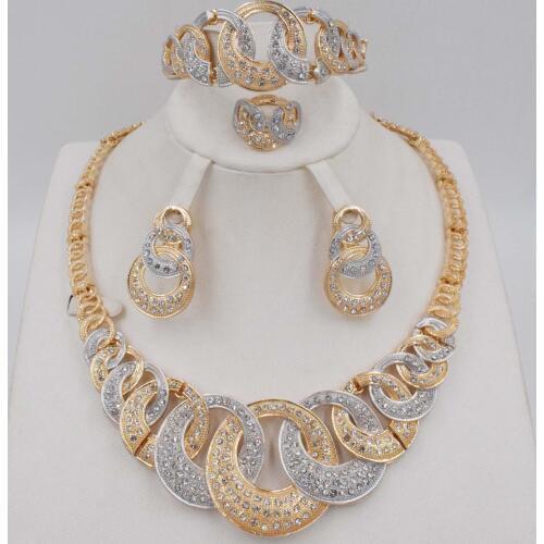 Dubai Gold Jewelry Sets Nigerian Wedding African Beads Crystal Bridal Jewellery Set Rhinestone Ethiopian Jewelry parure
