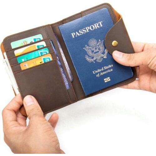 Man Purse Vintage Crazy Horse Cow Leather Men RFID Wallets Luxury Designer Short Wallet Male Pocket Cards Holder Passport Cover