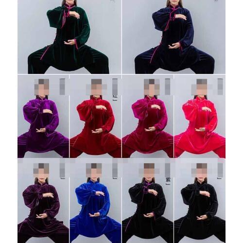 10color HANDMADE South Korean pleuche tai chi suit taijiquan martial arts uniforms kung fu clothing suits black/red/rose