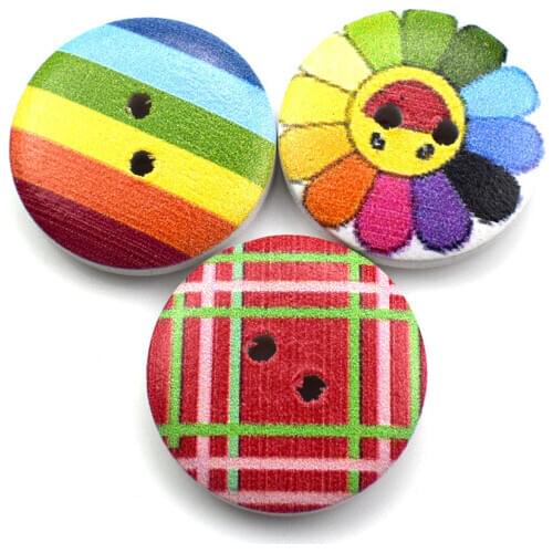 20MM Mixed Round Flower Wood Sewing Buttons for Cloth Flatback Cabochon Scrapbooking Crafts Knopf Button Decor Diy Accessories