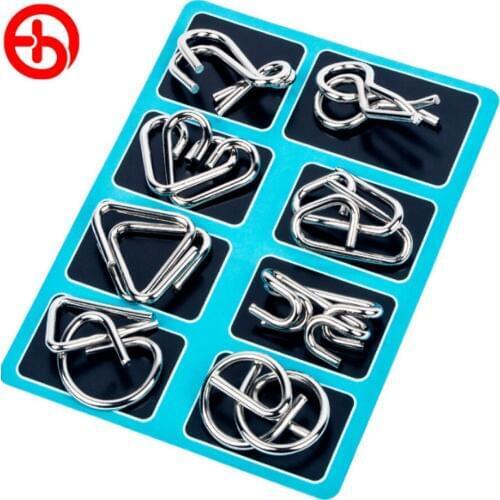 8PCS/Set Materials Metal Montessori Puzzle Wire IQ Mind Brain Teaser Puzzles for Children Adults Anti-Stress Reliever Toys E2