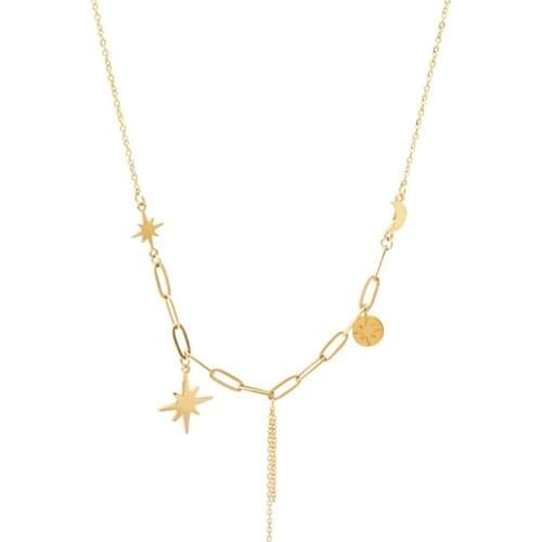 Trendy Little Star Moon Necklace joyería acero inoxidable mujer Minimalist Metal Chain Collar Necklace Jewelry Gift 2021