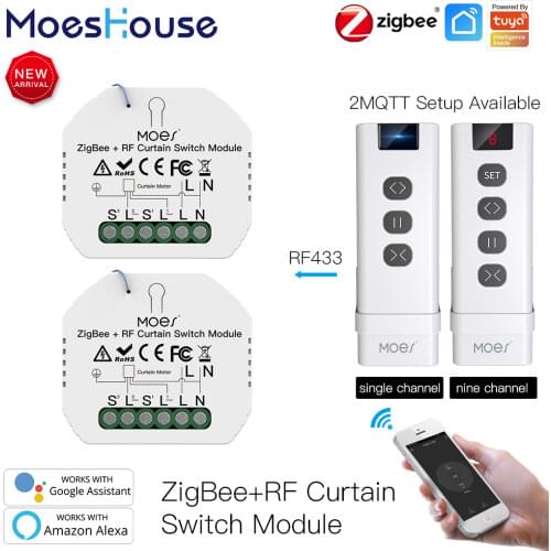MoesHouse RF433 ZigBee Smart Curtain Switch Module for Motorized Roller Shutter Blinds Motor 2MQTT Tuya Smart APP Alexa Google