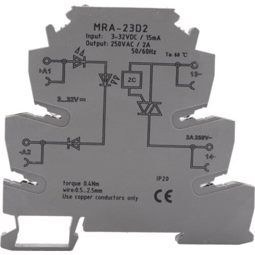 MRA-23D2 1pcs New Mini 6.2mm 2A Input: 3V 5V 12V 24V DC AC SSR Solid State Relay Auto Interface DIN Rail Switch Relay Module