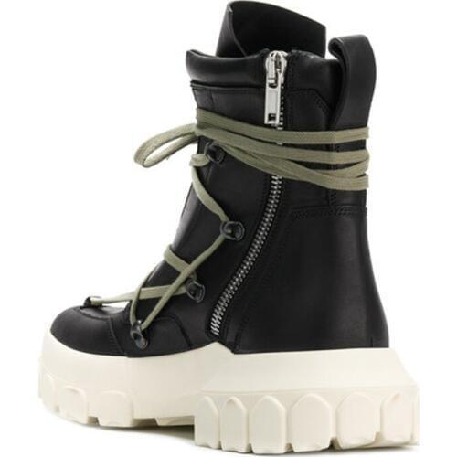 High Street Mens Cross Strap Thick Antiskid Platform Shoes Gothic Real Leather High Top Tactical Safety Shoes Heels Ankle Boots