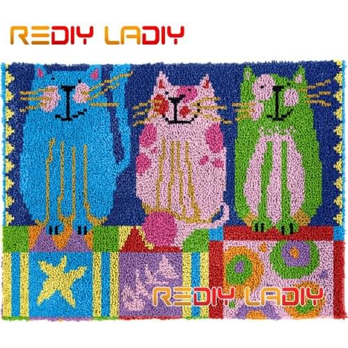 Latch Hook Kits Cartoon Kittens DIY Carpet Rug Needlework Plush Wall Hanging Chunky Yarn Arts Crochet Floor Mat Hobby & Crafts