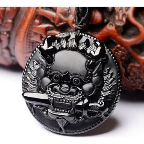 Natural light matte Obsidian Gandang Yazi Mens domineering Pendant