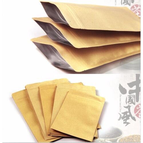 OEM LOGO kraft paper Sealable Aluminum foil inside ziplock food candy package bag small Flat Bottom gold zip lock bag 100pcs