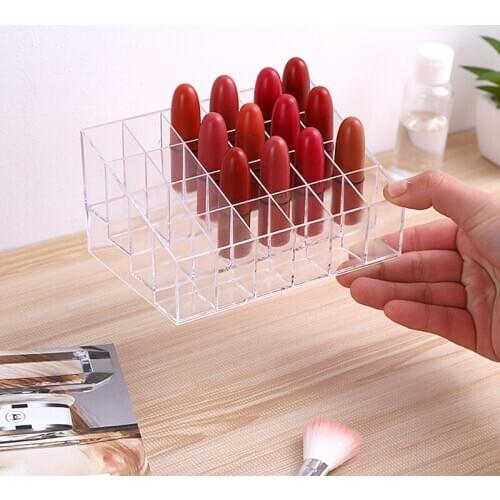 Makeup Organizer Box Lipstick Storage Box Clear Acrylic 24 Grid Display Stand Nail Polish Organizer Box Jewelry Organizer Case