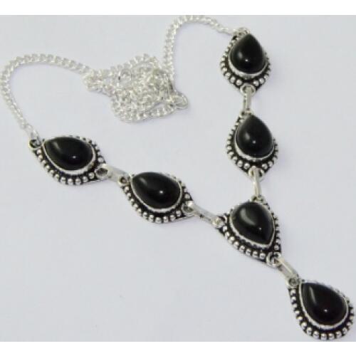 Black Onyx Necklace Silver Overlay over Copper, 45 cm, N2076