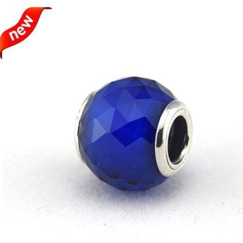 Fits for Pandora Charms Bracelets Geometric Facets Beads 100% 925 Sterling Silver Jewelry with Royal Blue CZ Free Shipping