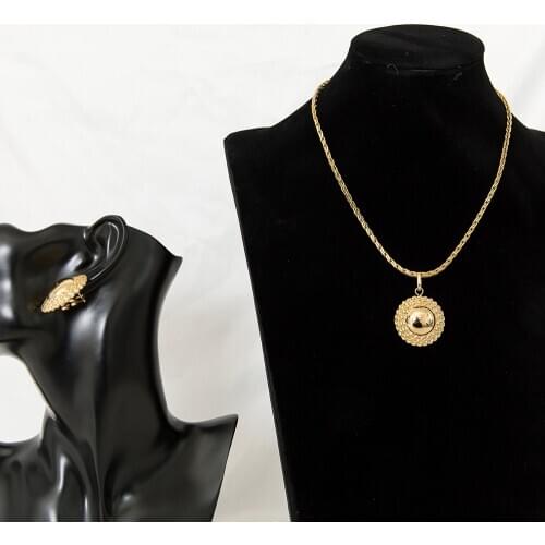 Gilded Round Dominican Style Necklace And Earrings Set For Woman Elegant African Girl Best Gift Bride