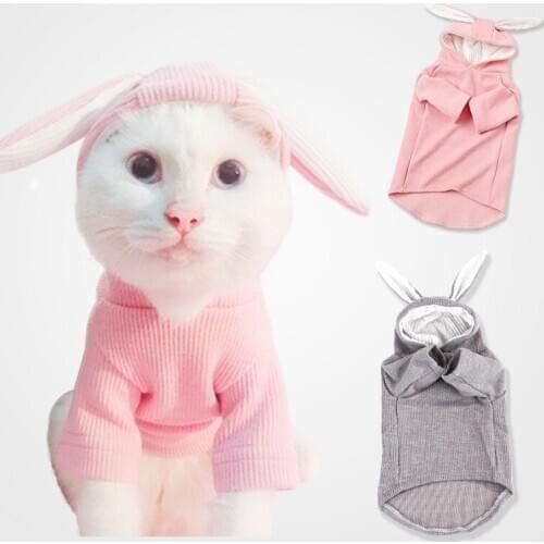PUOUPUOU Cute Solid Dog Clothes Winter Warm Pet Dog Clothes Rabbit Ears Hoodies for Small Medium Dogs Jacket Coats Outfit XS-2XL