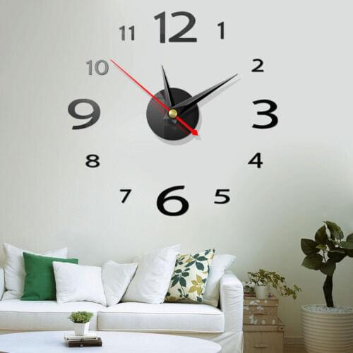 Self-Adhesive Wall Stickers Small Acrylic Modern DIY Wall Clocks 3D Mirror Surface Stickers Home Office Decorative Films Black