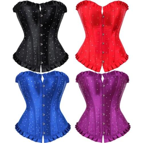 Bustiers & Corsets Crop Top Cupless Rhinestone Costumes Sexy Corset Overbust Plus Size Black Blue Purple Red 6XL