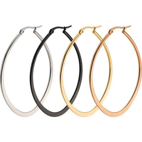 Fashion Stainless steel Flatten Round Circle Earrings for Women Girls Punk Classic Design Hoop Ear Jewelry Gifts 2 pieces