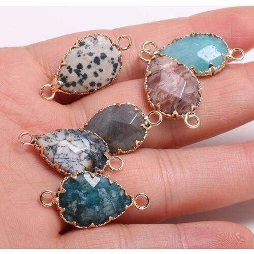 Trendy Faceted Double Hole Pendants Natural Stone Apatite Agater Connector Charms For Jewelry Making DIY Necklace Bracelet