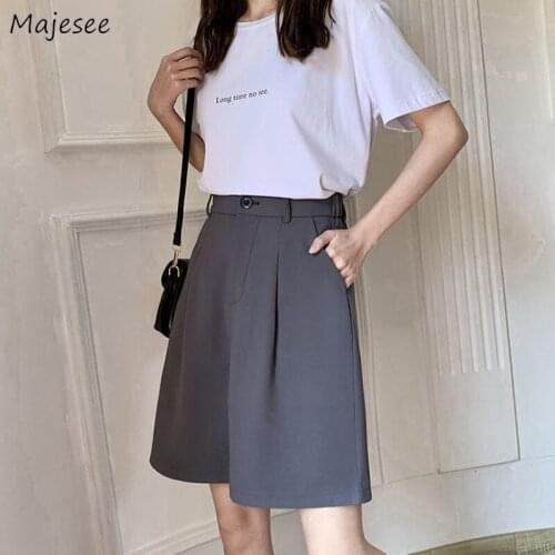 Shorts Women Solid Half-length Buttons Loose Simple Basic Comfortable All-match Students Korean Style Stylish Elegant Casual New