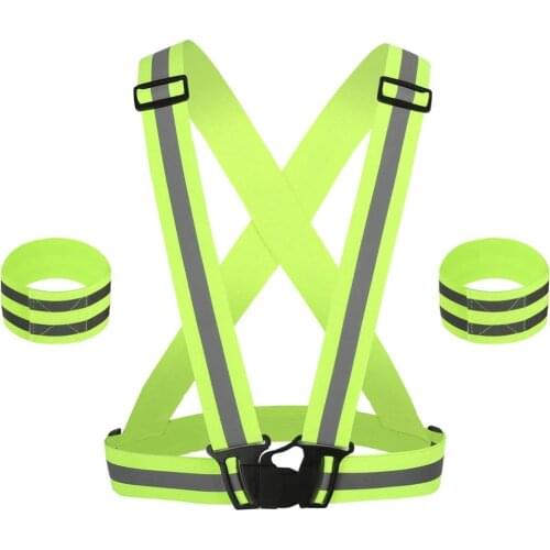 Reflective Running Vest with 2 Pcs Reflector Armbands Adjustable Elastic Safety Reflective Vest Running Lightweight Safety Vest