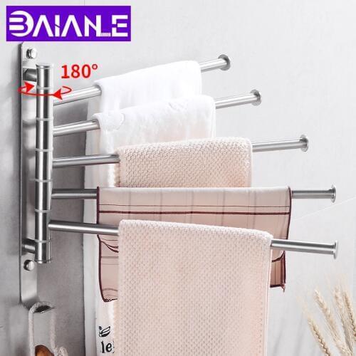 Towel Bar Stainless Steel Bathroom Towel Rack Hanging Holder Wall Mounted Rotating Towel Rail Hanger with Hook Bathroom Shelf
