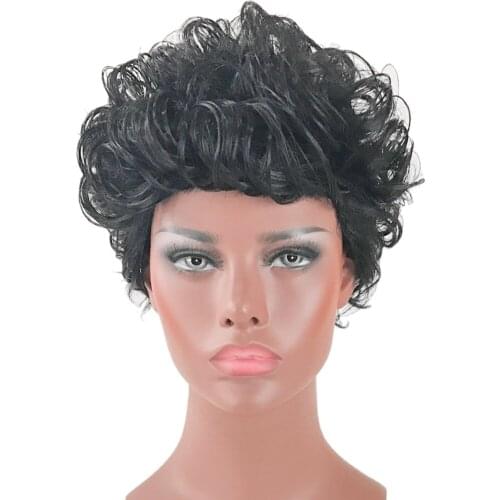 High Quality Short Female African American Afro Curly Synthetic Hair Wigs + Classic Cap Set for Black Women Girls