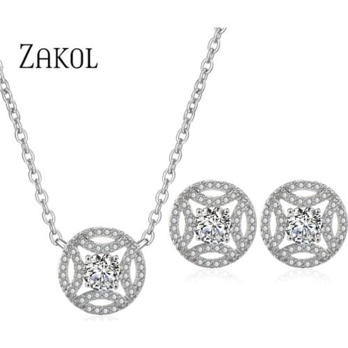 ZAKOL Wedding Jewelry Rose Gold Color With AAA Cubic Zircon Necklace/ Earring Jewelry Sets For Women Aretes FSSP342