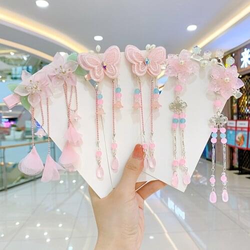 Girls' Antique Hairpin Hair Accessories Hanfu Does Not Hurt Hair Bow Knot Headdress Princess Costume Hair Accessories