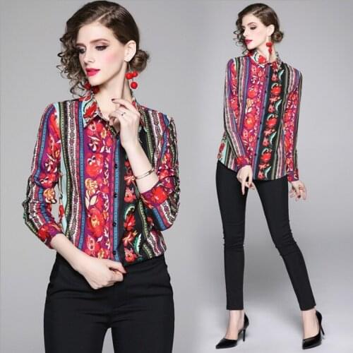 Blusas mujer de moda 2020 Floral Print Red blusas de mujer Long Sleeves blouse femme Elegant chemisier blusa mujer Spring Fall