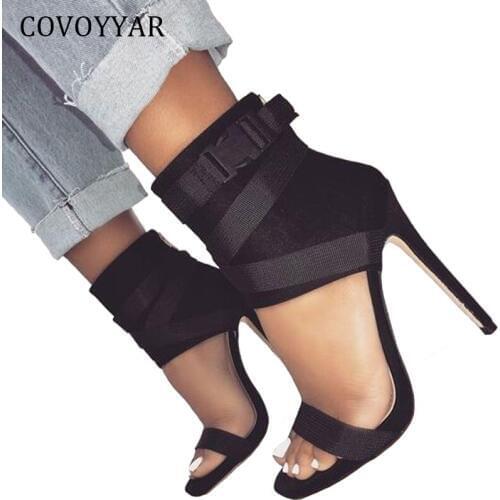 COVOYYAR Hot 2019 Sexy High Heels Peep Toe Stilettos Women Pumps Summer Zip Lady Sandals Cross Tied Party Shoes Big Sizes WHH647