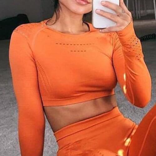 Womens Seamless Long Sleeve Crop Top Yoga Shirts with Thumb Hole Running Fitness Workout Top Shirts yoga products gym clothing