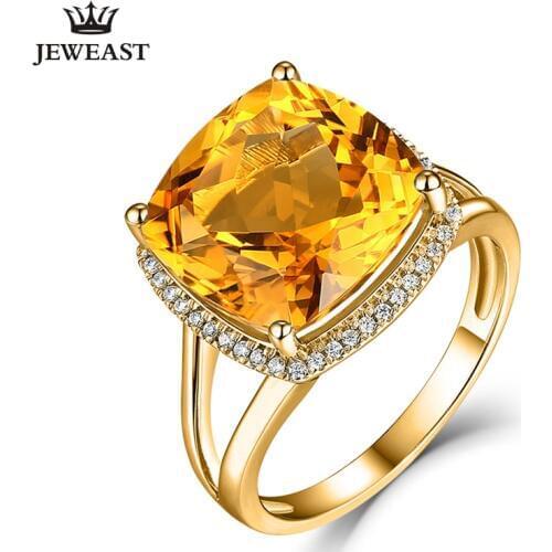 MAQ Natural Citrine 18K Pure Gold 2020 New Hot Selling Top Ring Women Heart Shape Ring For Ladies Woman Genuine Jewelry