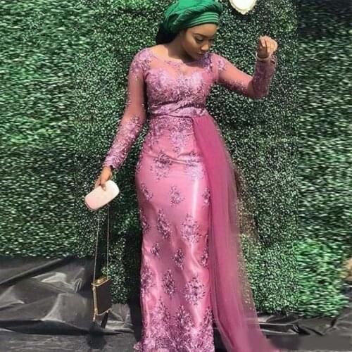 Sheer Neck Fushica Mermaid Prom dresses With Long Sleeves Floor Length Custom Made Long Maid Of Honor Gown 2020