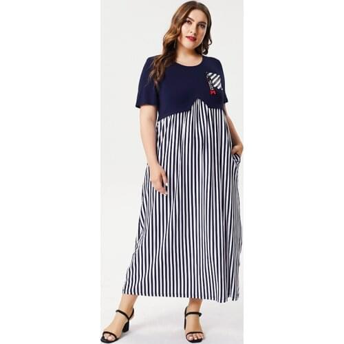 2021 Summer Plus Size Women Clothing Short sleeve stripe dress fashion Ladies Vintage elegant Casual dress 4XL 5XL 6XL