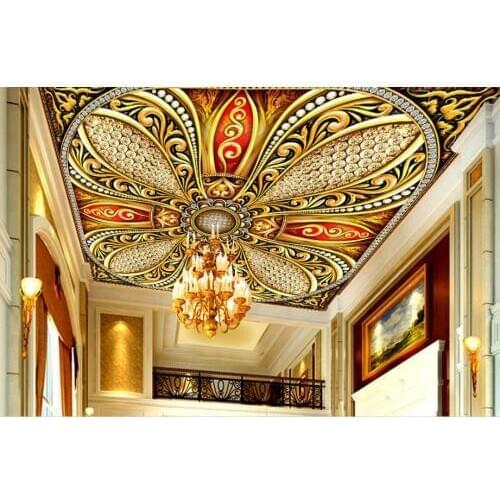 Gold luxury 3d wallpaper ceiling Large hotel clubhouse photo wallpaper ceiling murals wallpaper
