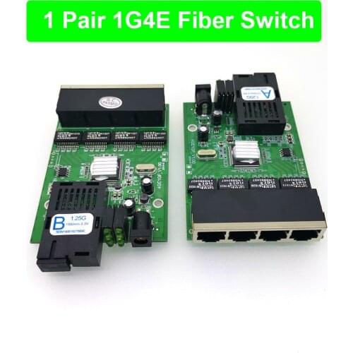 1F4E FTTH 1 Pair Gigabit Fiber Optical Media Converter 4*1000Mbps Single Mode Single Fiber SC Port 20KM PCBA with Power Adapter