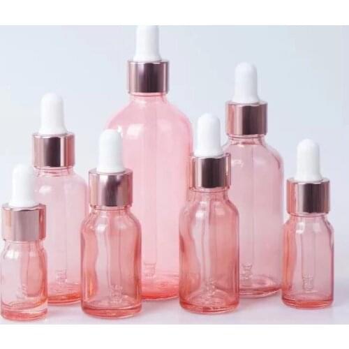 200pcs 5-100ml Pink Empty Dropper Bottle Essential oil Glass Aromatherapy Liquid Drop for massage Pipette Bottles Refillable