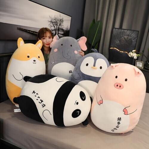 60cm/80cm Cartoon Penguin Elephant Panda Piggy Shiba Inu Plush Pillow Toy Soft Animals Stuffed Doll High Quality Sleep Pillow