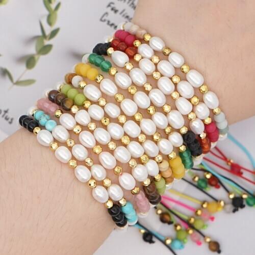Natural Freshwater Pearl Bracelet Simple Bracelet Handmade Jewelry Creative Friendship Rope Suitable for Womens Jewelry