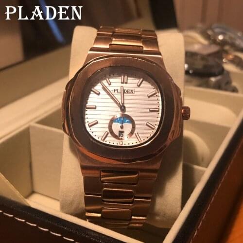 PLADEN Business Mens Watches Top Waterproof Diver Moon Phase Quartz Clocks Patek Auto Date Male Relogio Masculino Dropshipping