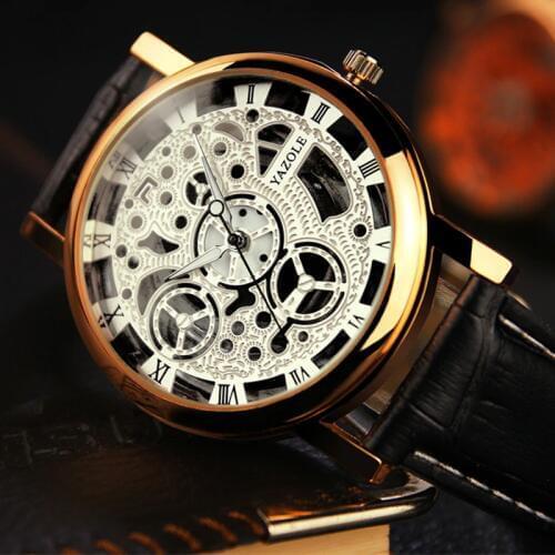 YAZOLE Watch Men Watches Top Brand Luxury Skeleton Men Watch Fashion Mens Watch Leather Clock erkek kol saati relojes hombre